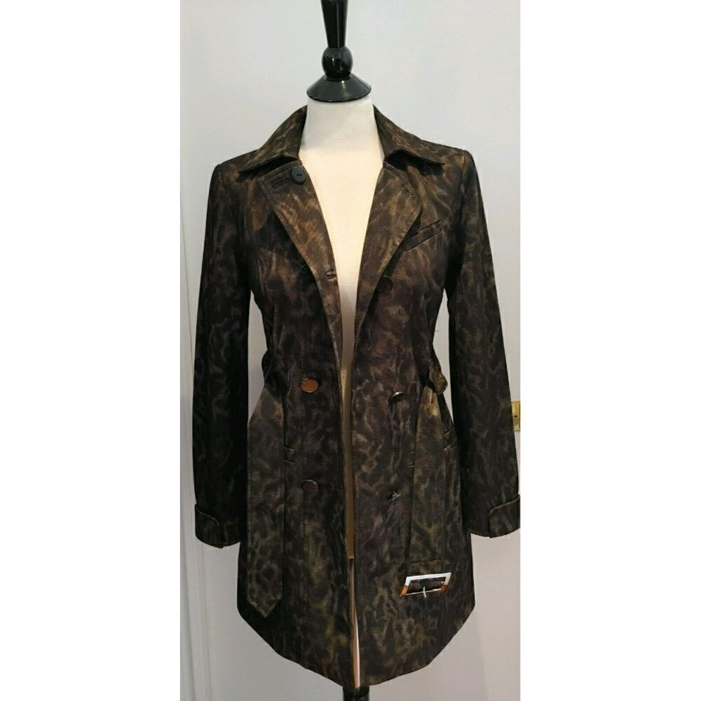 Walter Baker Brown Black Animal Print Jenny Trench Coat Size Small - Picture 3 of 7